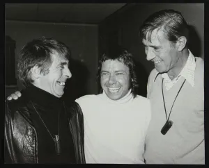 Clare Prints: Drummers Kenny Clare, Les DeMerle and Jack Parnell, London, 1979. Artist: Denis Williams