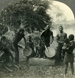 Congo Africa Prints: The Drums of Africa - in the Village of Ikoko on Lake Ntomba in Belgian Congo, c1930s
