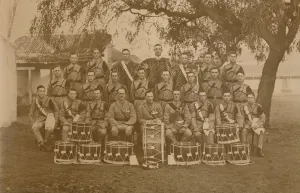 The Drums and Bugles of the First Battalion, The Queens Own Royal West Kent Regiment. Poona, India