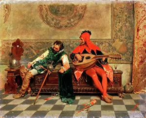 Drunkenness Collection: Drunk Warrior and Court Jester, Italian painting of 19th century. Artist: Casimiro Tomba