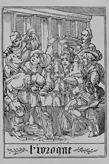 Waiter Prints: The Drunkard from 'The Dance of Death', 1547, (1877). Creator: Unknown