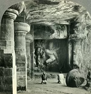Drunken Dance of the Eight-armed Divinity, Siva - Rock-hewn Temple at Elephanta, India, c1930s
