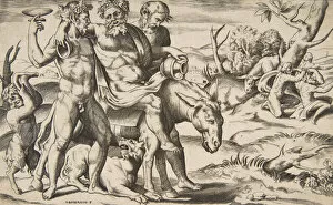 A drunken Silenus riding an ass being supported by satyrs, 1531-76