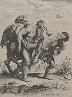 Boetius Adams Gallery: The drunken Silenus, supported by a satyr and a faun, 1625-59