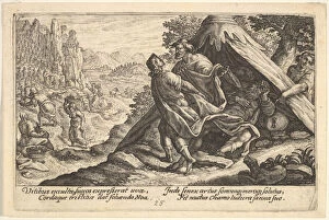 Crispijn Van De Passe I Gallery: Drunkenness of Noah: Shem and Japheth cover the naked body of Noah, who lies in a tent