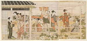 Washing Line Gallery: Drying Clothes (Monohoshi), Japan, c. 1790. Creator: Kitagawa Utamaro