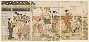 Multitasking Prints: Drying Clothes (Monohoshi), Japan, c. 1790. Creator: Kitagawa Utamaro