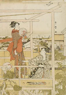 Oban Triptych Prints: Drying Clothes (Monohoshi), Japan, c. 1790. Creator: Kitagawa Utamaro