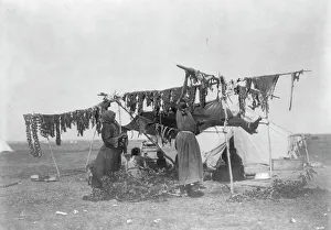 Subsistence Prints: Drying meat, c1908. Creator: Edward Sheriff Curtis