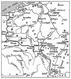 Du front a Essen. -- Les noms soulignes sont ceux de points bombardes par nos escadrilles, 1916. Creator: Unknown