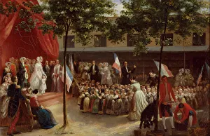 Count Of Paris Prints: The Duchess of Orleans and the Count of Paris visit a Parisian orphanage