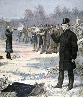 Face To Face Prints: The Duel between Paul Deroulede and Georges Clemenceau, 1893. Artist: Henri Meyer