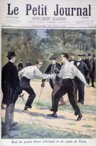Honour Prints: Duel between Prince Henri d Orleans and the Comte de Turin, 1897. Artist: F Meaulle