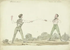 Honour Prints: Dueling men, 1811-1873. Creator: Pieter van Loo
