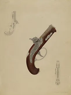Materials Prints: Dueling Pistol, c. 1937. Creator: Richard Whitaker