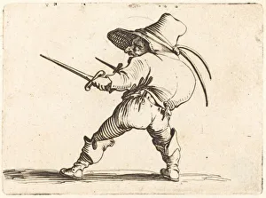 Aggressive Prints: Duellist with Sword and Dagger, c. 1622. Creator: Jacques Callot