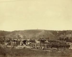 Labour Camp Prints: Dug-Out Shelters of Interned Families, 1891. Creator: Aleksei Kuznetsov