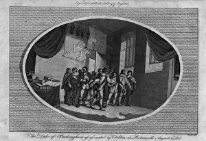 Saunders Gallery: The Duke of Buckingham assassinated by Felton at Portsmouth August 23rd 1628. (1792)