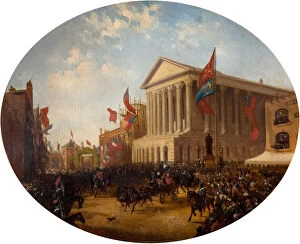 Festal Arch Gallery: The Duke of Cambridge Leaving the Town Hall, Birmingham, 1857. Creator: Samuel Lines