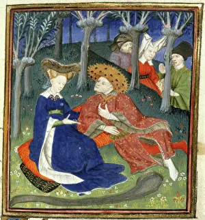 Courtship Prints: Duke and ladies in a garden, 1410-11. Creator: Master of the Cite des Dames