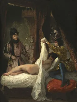 Hiding Prints: The Duke of Orleans showing his Lover, 1825. Creator: Eugene Delacroix