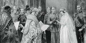 Congregation Gallery: The Duke of York placing the ring on Lady Elizabeth Bowes-Lyons finger, 26 April 1923, (1937)