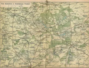 The Dukeries & Sherwood Forest, c20th Century. Artist: John Bartholomew The Dukeries & Sherwood Forest, c20th Century. Artist: John Bartholomew