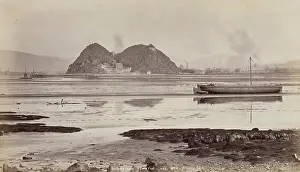 Volcanic Prints: Dumbarton Castle and pier on the Clyde, between 1870 and 1880. Creator: James Valentine