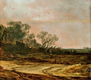 Josefsz Van Goyen Prints: Dune Landscape with a Sandy Path and Farmhouses, 1632. Creator: Jan van Goyen