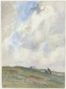 Dune landscape in a storm with two figures, 1872-1944. Creator: Frans Smissaert