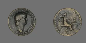 Nero Prints: Dupondius (Coin) Portraying Emperor Nero, 63. Creator: Unknown