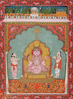 Devotee Prints: Durga Being Worshipped by Two Devotees (image 1 of 3), c1850. Creator: Unknown
