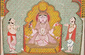 Devotee Prints: Durga Being Worshipped by Two Devotees (image 2 of 3), c1850. Creator: Unknown