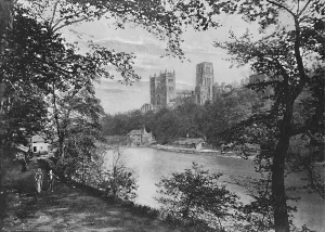 Durham Cathedral, from Prebends Bridge, c1896. Artist: FW Morgan Durham Cathedral, from Prebends Bridge, c1896. Artist: FW Morgan