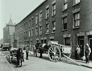 Camberwell Prints: Dustmen and dust cart in Beckett Street, Camberwell, London, 1903