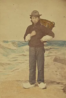 Clog Prints: Dutch boy in front of painted sea background
