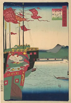 Dutch and Chinese Ships in the Harbor at Nagasaki in Hizen Province, 3rd month, 1859. Creator: Utagawa Hiroshige II