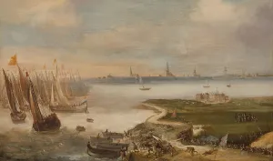 Battleships Prints: The Dutch Defeat at the Blokkersdijk, near Antwerp, 1605, c.1610-c.1615. Creator: Anon