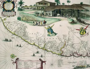 Mechanisation Prints: Dutch map of Brazil, with view of a sugar plantation, c1720. Creator: Unknown