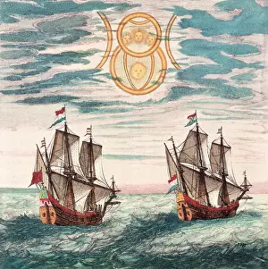 Johann Blaeu Prints: Two Dutch ships at sea, 17th century. Creator: Unknown