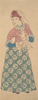 Nagasaki Prints: Dutch Woman Holding a Dog, first half of the 19th century. Creator: Unknown