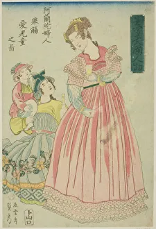 Utagawa Kenjiro Prints: Dutch Woman Making a Toast to Her Children (Oranda fujin kyosho aijido no zu)