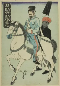 Yokohama Prints: Dutchman Strolling (Orandajin yuko), 1861. Creator: Yoshifuji