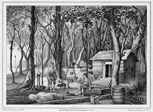 Godefroy Engelmann Prints: Dwelling of Two Shipwrecked Europeans in Port Lloyd of Peel Island