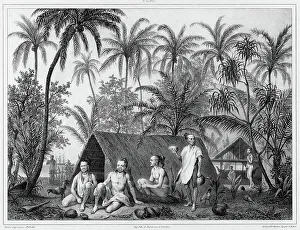 South Sea Islander Prints: Dwellings, Lower Caroline Islands, 19th century. Creators: Alexander Postels, Victor Adam
