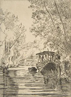 The Dyer's Boat (Bas-Meudon), ca. 1868. Creator: Felix Bracquemond The Dyer's Boat (Bas-Meudon), ca. 1868. Creator: Felix Bracquemond