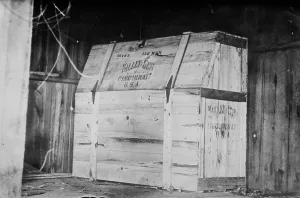 Dynamite Prints: Dynamite box at Indianapolis, (Jones Barn), 1910. Creator: Bain News Service
