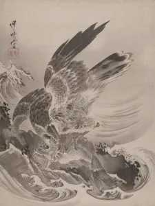 Fishes Prints: Eagle Attacking Fish, ca. 1887. Creator: Kawanabe Kyosai