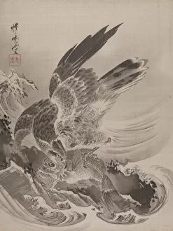 Bird Of Prey Collection: Eagle Attacking Fish, ca. 1887. Creator: Kawanabe Kyosai