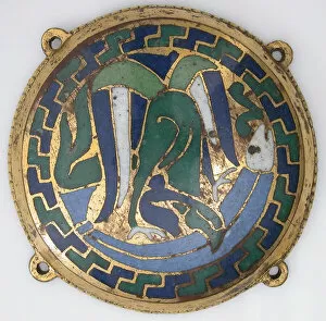 Midi Pyrenees Collection: Eagle Attacking a Fish (one of five medallions from a coffret), French, ca. 1110-30